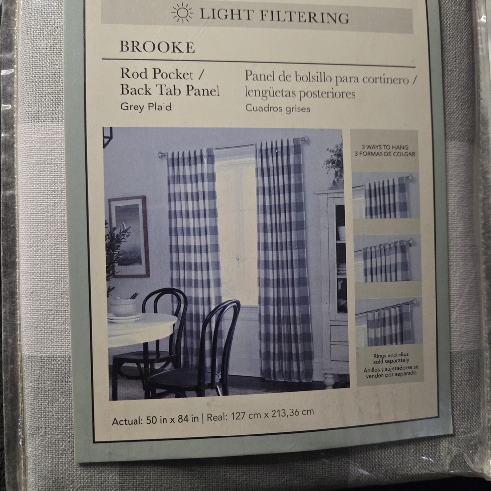 Light Filtering Grey Plaid Curtain Panel